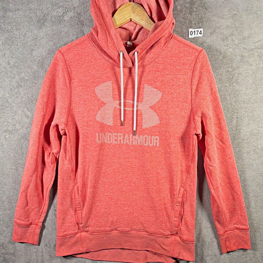 Under Armour Pink Pullover Hoodie Fleece Logo Pockets Men’s M Loose